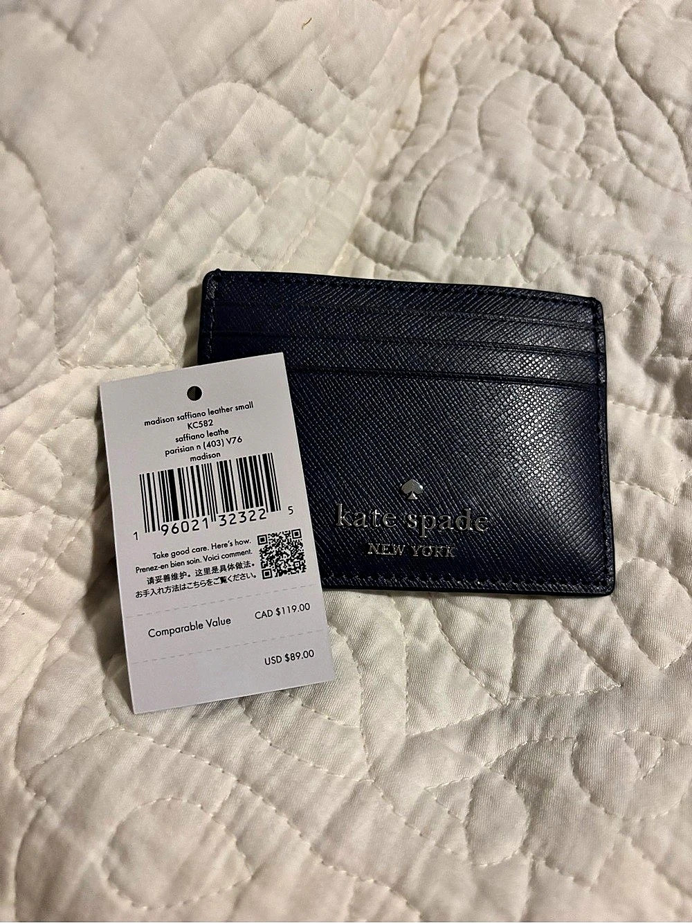 Kate Spade Madison Saffiano Leather Small Slim Card Holder Card Holder Blue NWT
